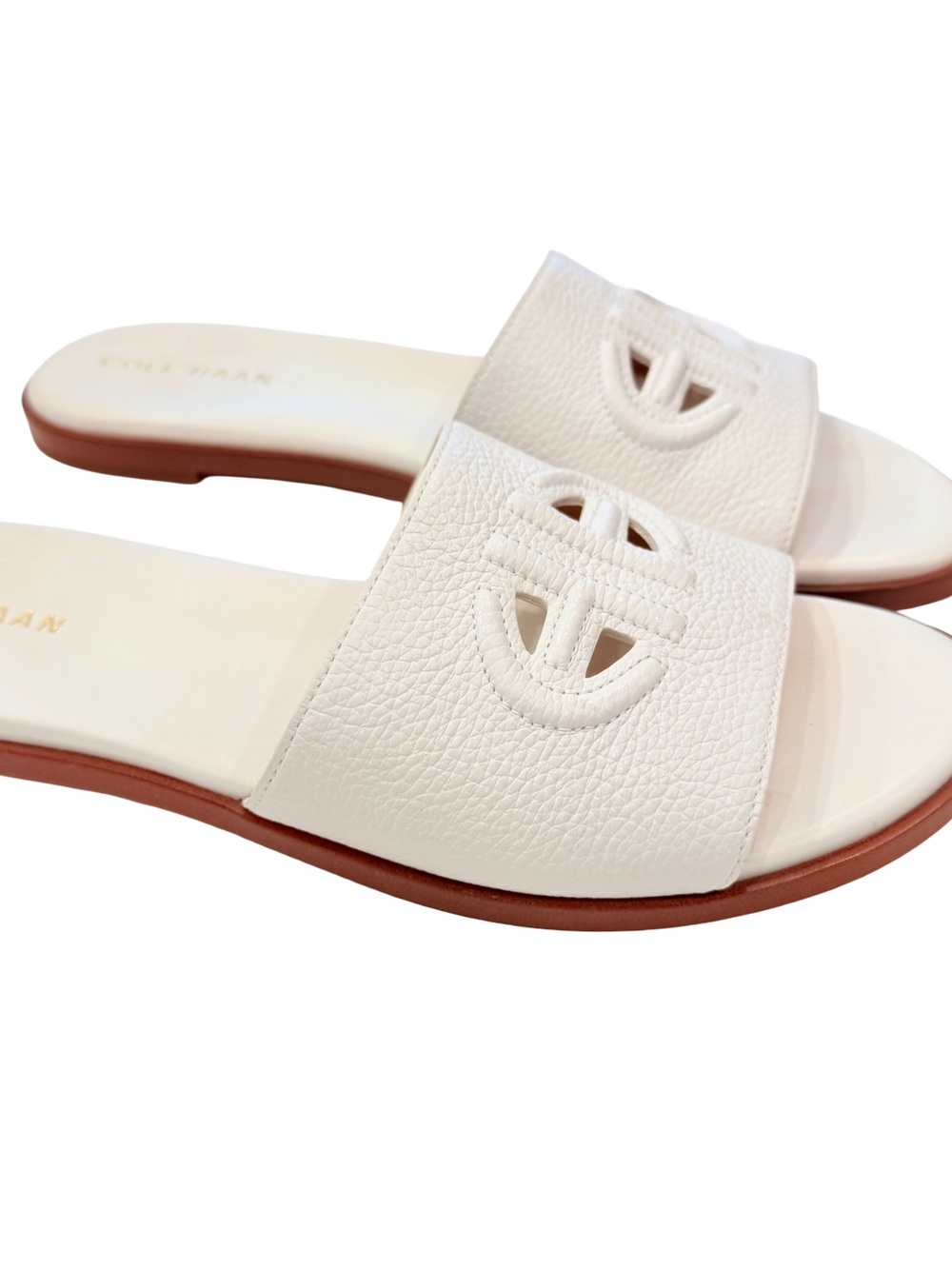 Women's SANDALS Cole Haan Flynn Logo Slide - WHITE LEATHER Sz 8.5 - Picture 2 of 14